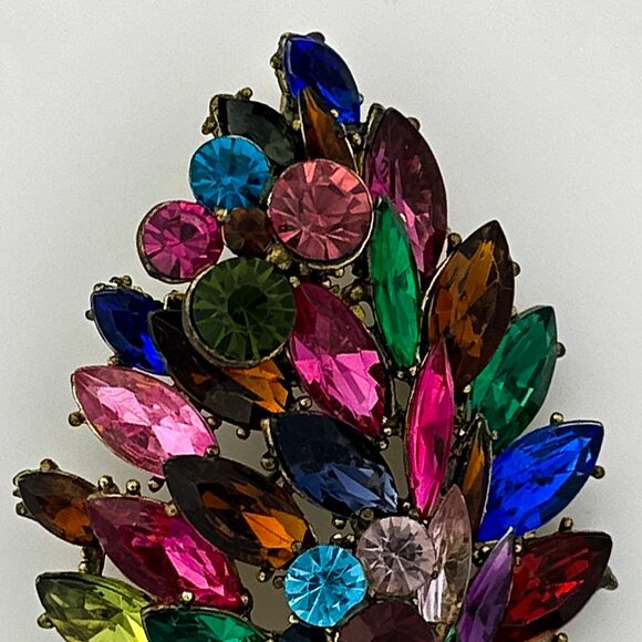 VTG Statement Brooch/Pendant Multi-Color Rhinestones Crystal Pin Jewel Tone - Picture 3 of 10